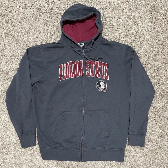 Florida State Seminoles Hoodie Mens Medium Charcoal Full Zip Jacket Embroidered - Picture 1 of 8